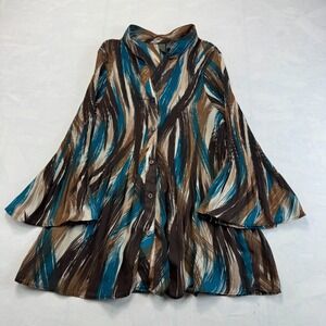 Serenade Blouse Womens 1X Multi Abstract Print Pleated Long Sleeve Button Front